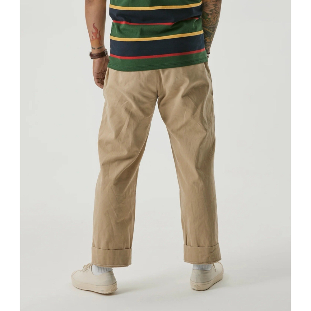 100% Cotton LNon-Stock MFG 1930s IVY Style Double Pleated Chino Trousers - Khaki
